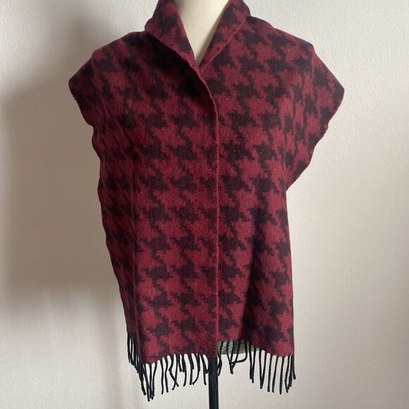 Creswick Scarf Burgundy & Black Houndstooth Check Cashmere & Lambswool Wrap OS - Picture 1 of 6